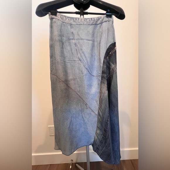COLOVOS Blue Silk Printed Skirt - Picture 10 of 14
